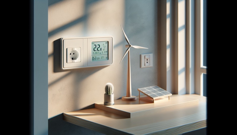 Smart Energy Meter und Solarmodell auf dem Schreibtisch